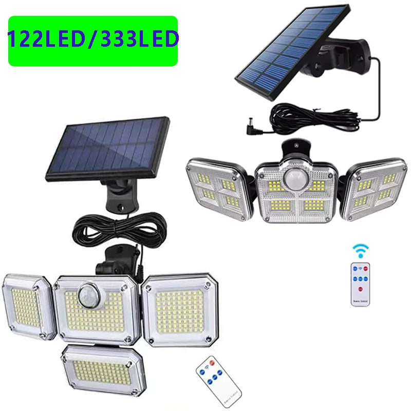 1 PACK Outdoor Motion Sensor Lamp, 4-Head Solar Power Light, 122 LED Solar Light, Flood Lights ,3000 Lumens,270° Lighting Range Econic Blanks